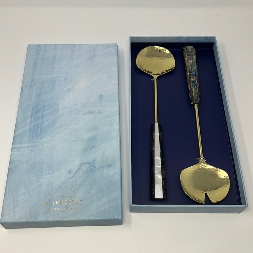 NEW NWT Anthropologie set of salad servers gold